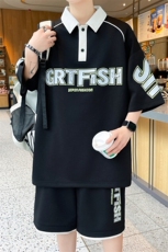TZ24363-特P55翻领短袖t恤男生青少年港风潮牌宽松衫学生套装，男装T恤，电商D310B