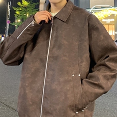 美式复古翻领皮衣外套男美拉德高级感麂皮绒情侣夹克A02518-P85，男装皮衣，星座308B-2