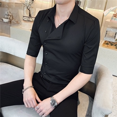 2021春夏款英伦风男个性偏门襟衬衫修身中袖夜店男衬衣102A-D465，男装衬衫，星座419（原A233）