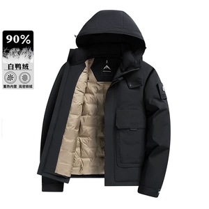 2025新款男士休闲百搭连帽保暖加厚羽绒服外套P160图片