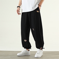 风薄款春夏季刺绣宽松速干透气棉麻男士休闲裤K102-P65，男装休闲裤，星座1105-3