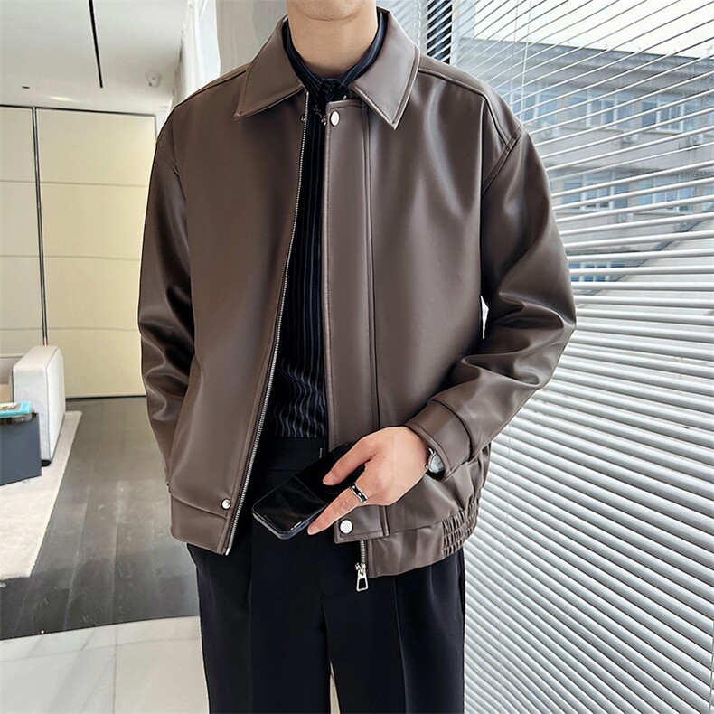 免洗pu皮外套男士秋季社会小伙翻领休闲夹克机车皮衣 PY108-P110图片