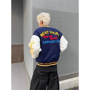 1506/GF6030/P63潮高街撞色情侣棒球服百搭宽松炸街痞帅夹克男图片
