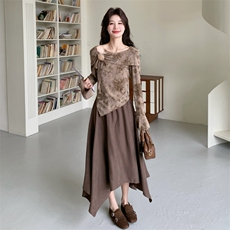 新品露肩修身上衣+不规则半身裙套装2C158-6045-P165-K268，女装套装/套裙，2C158