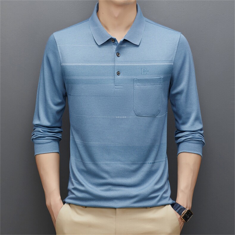 男式2023年秋季新款中老年爸爸百搭T恤男长袖商务休闲体恤男装，男装T恤，电商B360