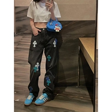 网图有货美式高街十字架牛仔裤男女宽松潮牌直筒长裤子A1175-P48，男装牛仔裤，星座1505