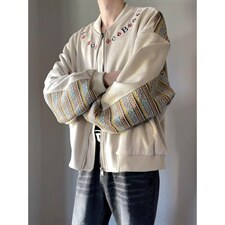 有货。民族风字母刺绣夹克男女秋棒球领W6976-P69，男装民族服装，星座412-3