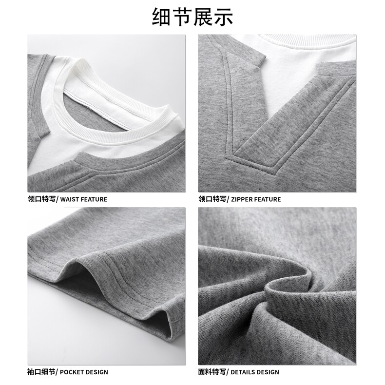 250高品质面料简约复古短袖潮牌小众设计假两件上衣HY735TP38控68,男装T恤,电商A102B