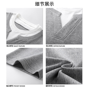 250高品质面料简约复古短袖潮牌小众设计假两件上衣HY735TP38控68图片