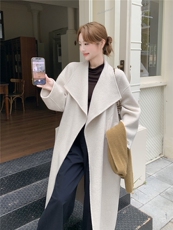 现货新款韩范中长款过膝双面羊绒大衣小个子高端毛呢外套女装，女装毛呢外套，韩然一族