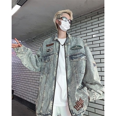 美式高街秋季牛仔外套男潮牌炸街休闲百搭牛仔夹克男JK8021/P70，男装工装外套，电商D202-1