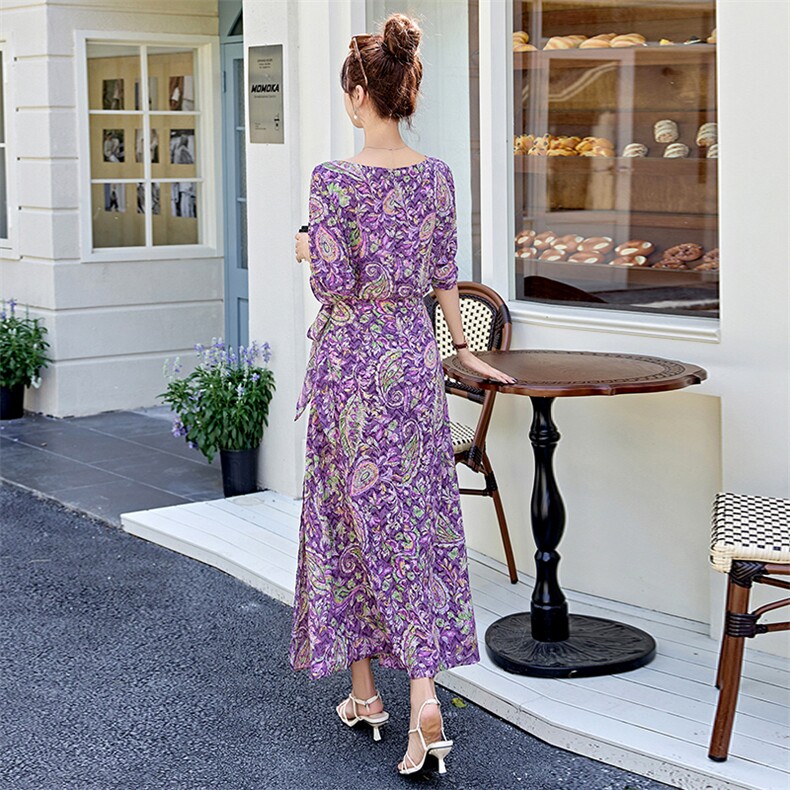 热卖款新加颜色2026年夏季新款优雅气质修身印花连衣裙女,女装连衣裙,沁沁公主