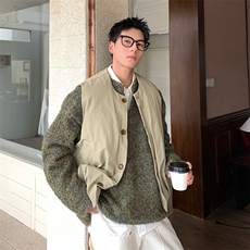 网图纯色无领棉衣马甲外套小众机车棉服夹克背心A025-ZY18304-P50，男装背心/马甲，电商A025
