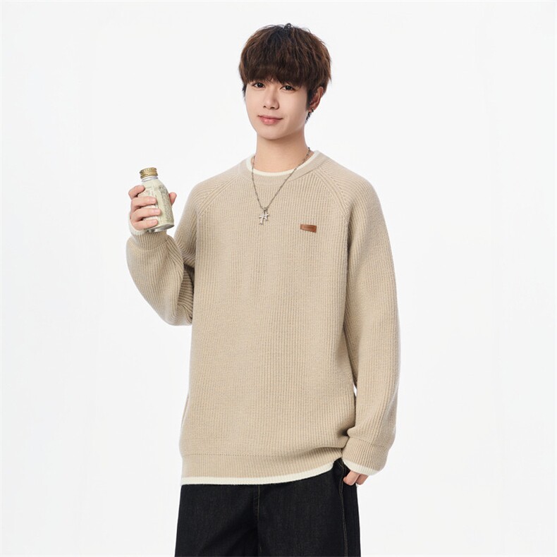 25738-P50秋季时尚圆领毛衣外套男士针织衫纯色内搭打底衫，男装T恤，电商D310B