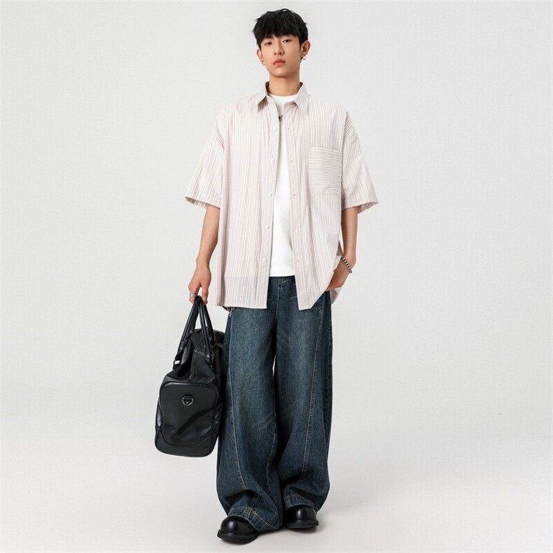 短袖衬衫日系青年宽松半袖衬衣男女同款上衣外套A406C5327特P45,男装衬衫,星座309（原A406）