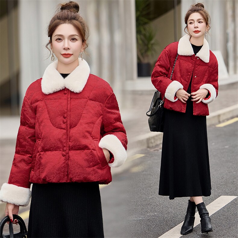 新中式国风羽绒服女2024冬季新款小个子今年流行漂亮短款红色外套，女装羽绒服，悠米