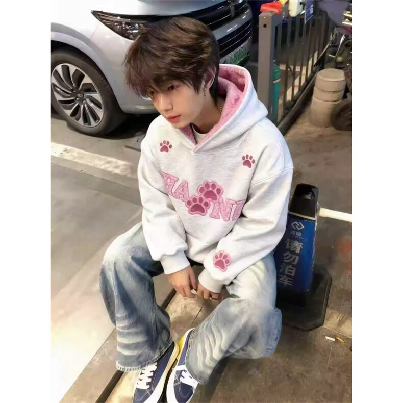 W11122-P65加绒70网图现货新款拼接豹纹毛绒连帽卫衣刺绣外套,女装短外套,星座1608