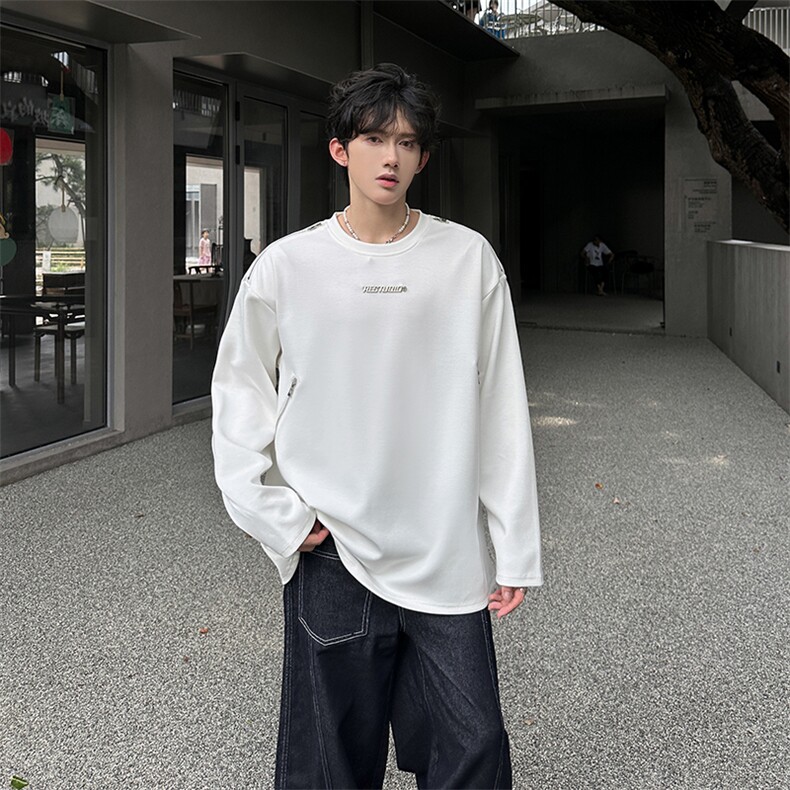 现货创意拉链设计款纯色潮男百搭秋长袖T恤A071-3302-P55,男装T恤,电商A071