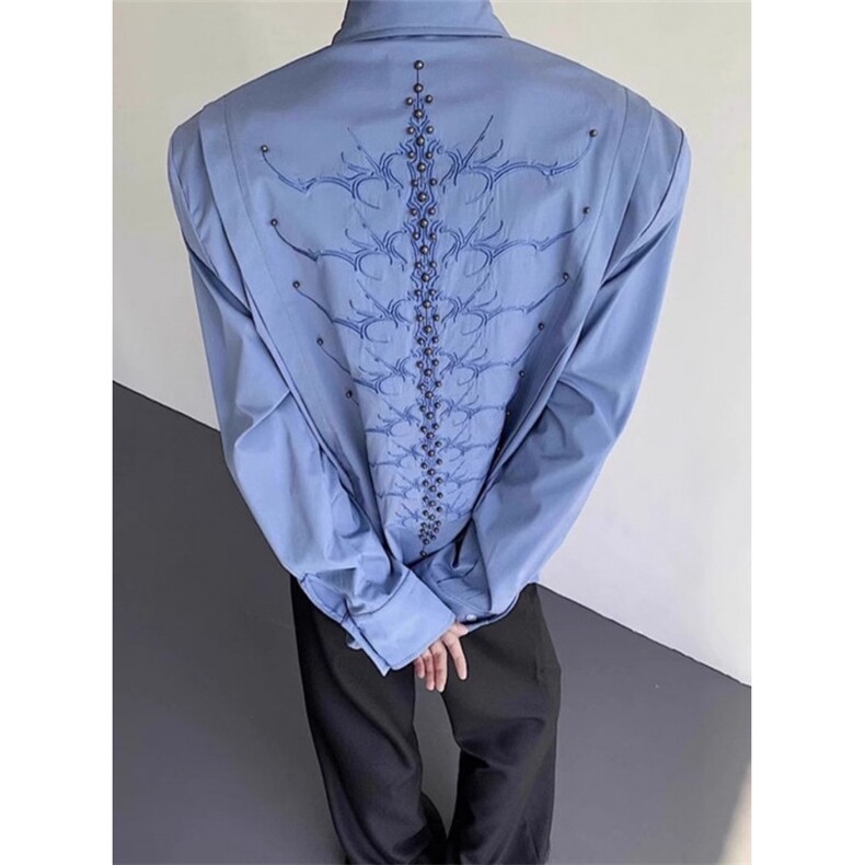 蛇瞳脊骨蓝色衬衫男款高级感痞帅长袖衬衫设计感小众外套CJK01，男装衬衫，星座1116A（原606A-3）