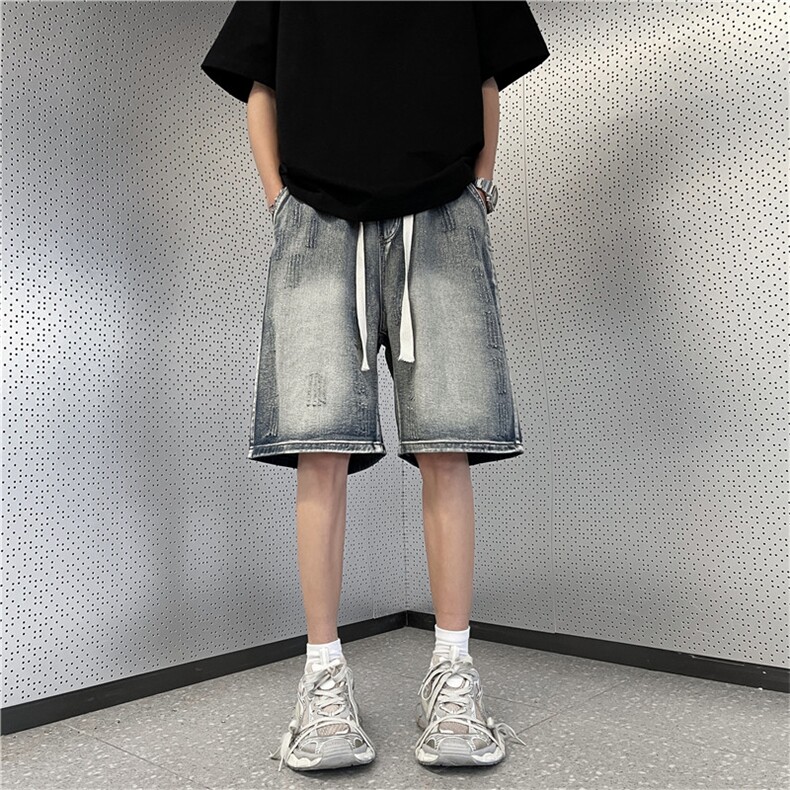 牛仔短裤男韩版潮流高街帅气做旧2024夏季新款ins五分裤RK436-P40,男装牛仔裤,星座412-3