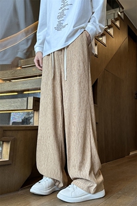 夏秋衔接树皮皱纹理感休闲裤直筒拖地运动裤K842特P35控58图片