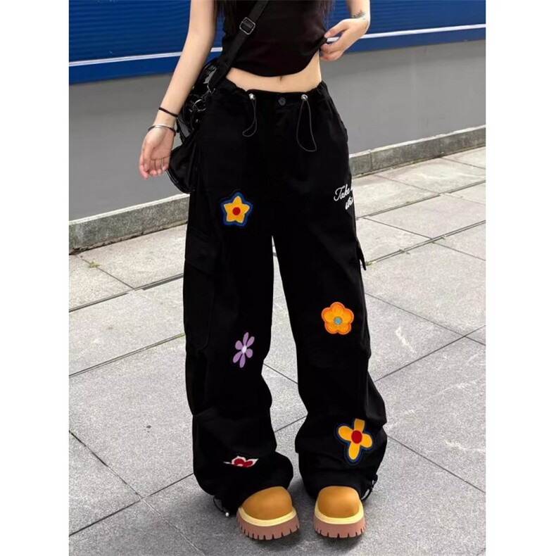 潮牌复古多口袋直筒工装裤男女宽松花刺绣伞兵休闲裤KN7032，男装工装外套，星座1116A（原606A-3）