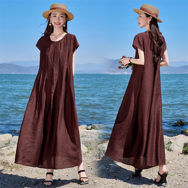 法式连衣裙2025夏季新款高级感漂亮气质大码宽松显瘦海边度假长裙，女装连衣裙，魅衣本色