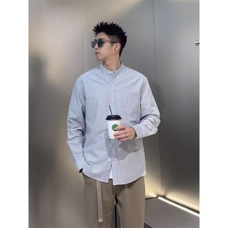 中山装秋款男衬衫立领单排扣新中式条纹衬衣大码S-4XLcs1200P55,男装衬衫,星座1013-1