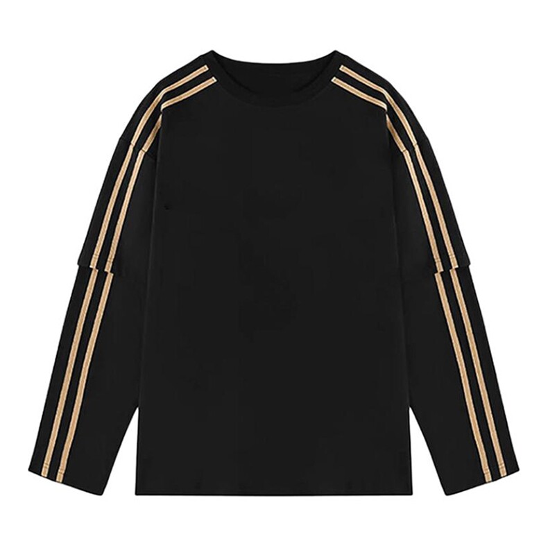 抖音得物高品质美式高街重磅结构织带假两件双纱纯棉长袖T恤W103，男装T恤，电商A486