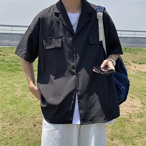 夏装新款港风双口袋工装衬衫男原宿宽松休闲短袖衬衣潮 W3217-P30图片