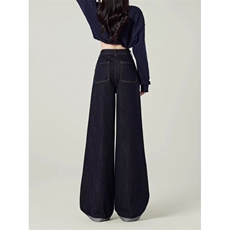 网络图现货美式复古设计感撞色拼接高腰阔腿拖地牛仔裤JN50-P36，男装牛仔裤，星座715-7