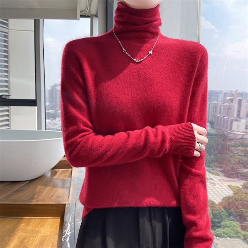 秋冬季新款舒适时尚百搭35一线平面螺纹提花堆堆领35%衫,女装羊绒衫,美轩羊绒
