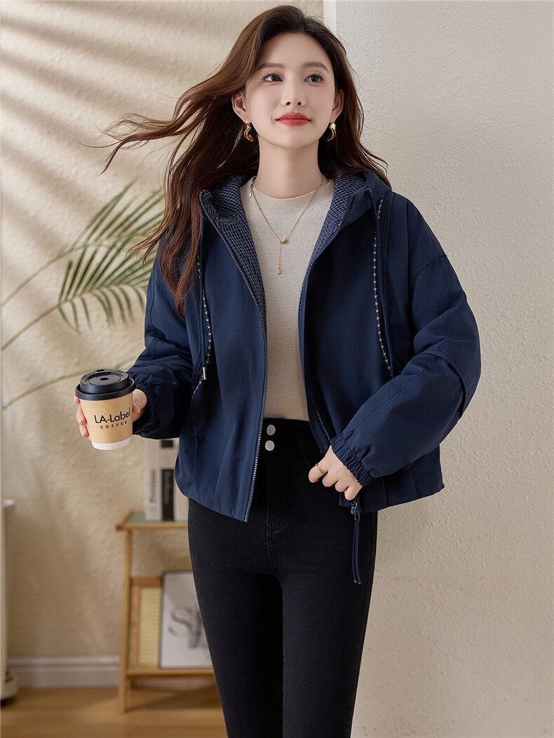 格纹拼接连帽夹棉加厚外套女2025冬季新款宽松显瘦保暖派克服棉衣,女装棉衣/棉服,涵誉