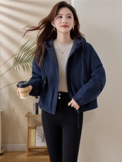 格纹拼接连帽夹棉加厚外套女2025冬季新款宽松显瘦保暖派克服棉衣，女装棉衣/棉服，涵誉