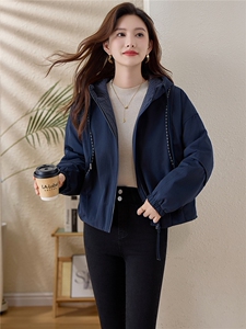 格纹拼接连帽夹棉加厚外套女2025冬季新款宽松显瘦保暖派克服棉衣图片