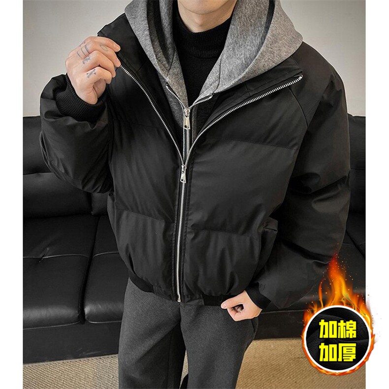 现货高品质重磅工艺美式高街假两件PU皮棉衣男女加厚棉服外套,男装棉衣,电商A486