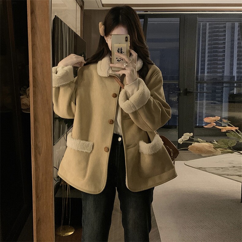 C878-P140羊羔毛外套冬棉服新款加绒加厚保暖复古麂皮绒皮毛一体,男装棉衣,星座911-2(原星座613-2）