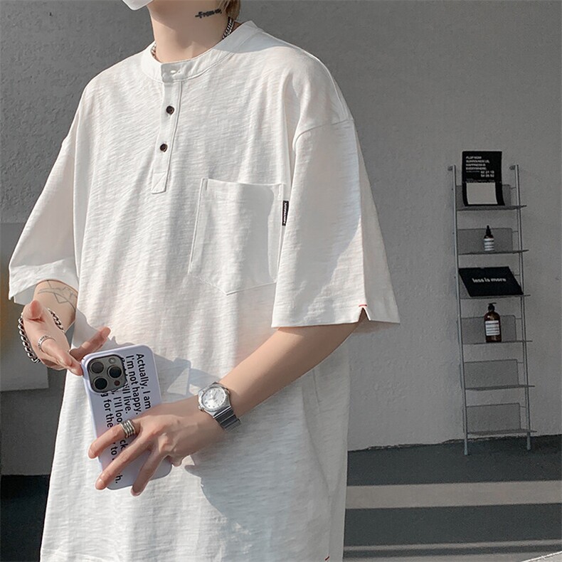 8XL-M亨利领亚麻短袖t恤男弹力大码宽松半袖开衩设计体恤DT002P45图片