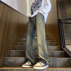 美式ins高街hiphop重工艺水洗微喇复古蓝牛仔裤货号K2320P55控78，男装牛仔裤，电商A063