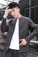 春秋韩版潮流帅气修身PU皮衣男短款青年皮夹克机车服外套813-P55，男装夹克，星座1403B