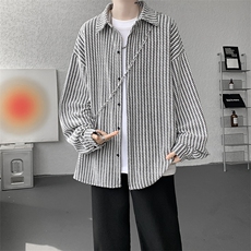 8XL-M鱼骨纹小香风衬衫男生春秋衬衣宽松慵懒垂感外套CS29009P45，男装衬衫，电商B312