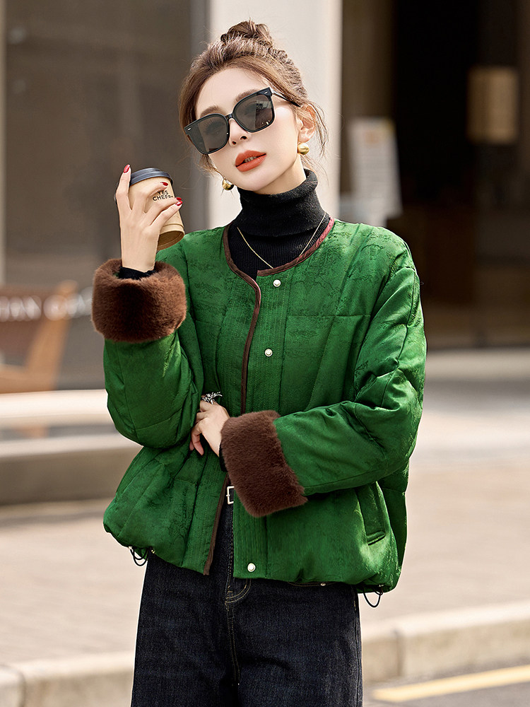 复古提花新中式国风羽绒服女2025冬季新款时尚气质拼接白鸭绒外套,女装羽绒服,依如秀(原杭风阁)