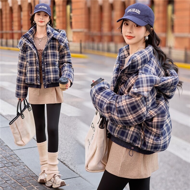 【bao款大货已出】2025冬装新款韩版休闲格纹连帽羽绒服帽子可拆,女装羽绒服,雅静靓衣