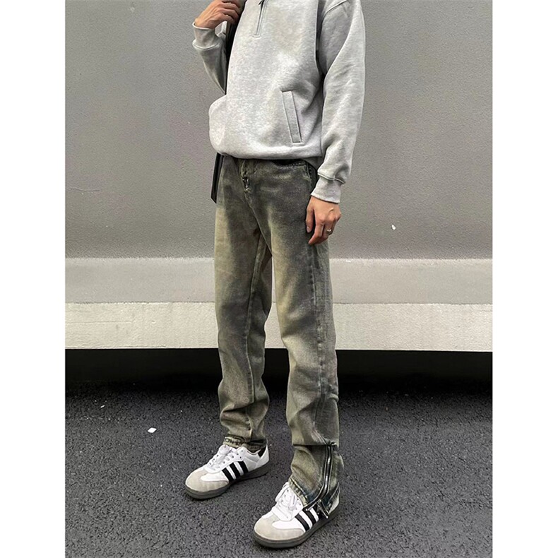 美式ins高街hiphop拉链直筒重工艺水洗牛仔裤货号K685P55,男装牛仔裤,电商A063