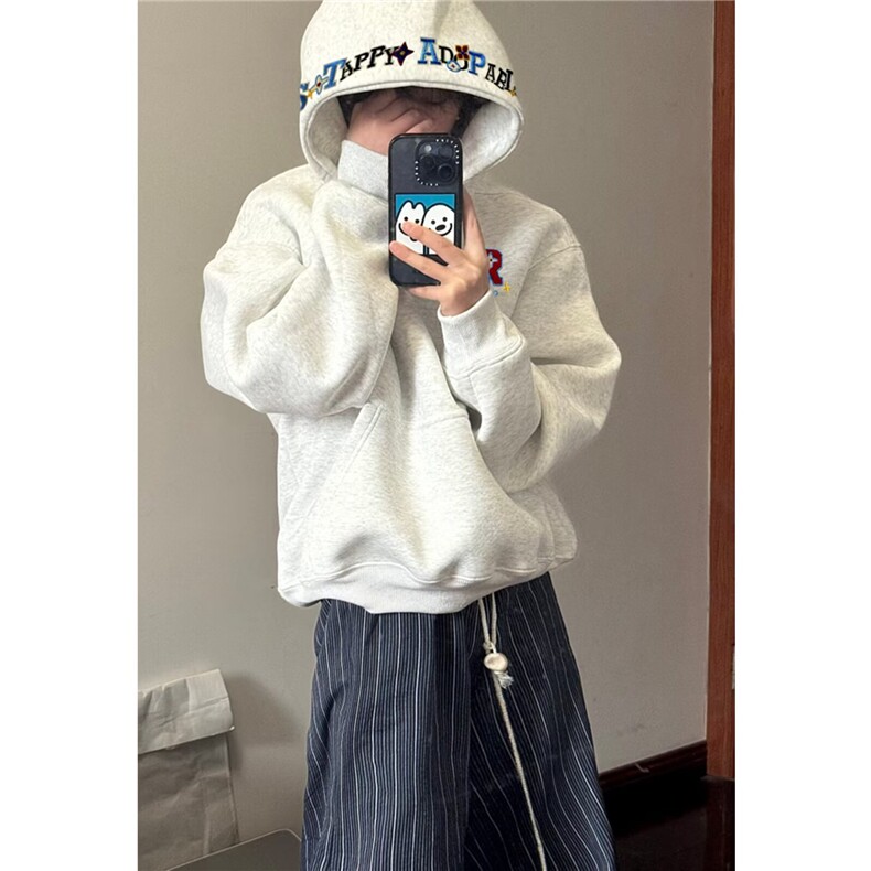秋冬季新款青少年韩版简约刺绣套头男女款休闲宽松连帽卫衣,男装卫衣,星座506A