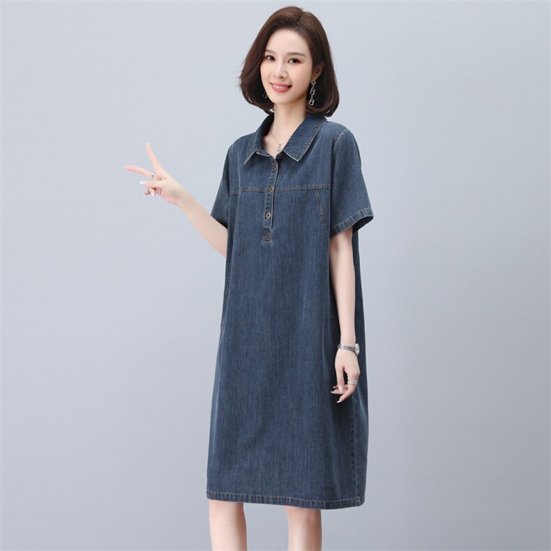 牛仔连衣裙女2024年夏季新款大码宽松显瘦遮肉减龄中长款衬衫裙子图片