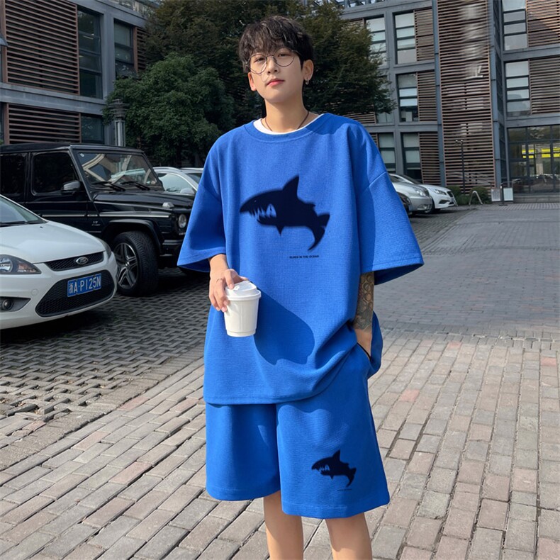 ！2025夏季新款男士百搭华夫格短袖套装情侣一套HTZ112P50,男装T恤,电商B220