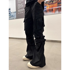 高街口袋褶皱微喇西裤男女宽松小众高级感通勤休闲裤MKB881P56，男装西裤，星座1013-5