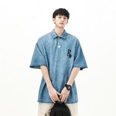 抖音品质休闲华夫格Polo衫2023创意港风短袖T恤XP77061-P40，男装Polo衫，电商A042