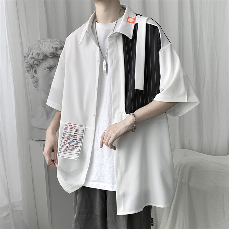 衬衫男设计感小众短袖外套休闲上衣男装五分袖衬衣C118-P33,男装衬衫,星座1116A-1（原606A）